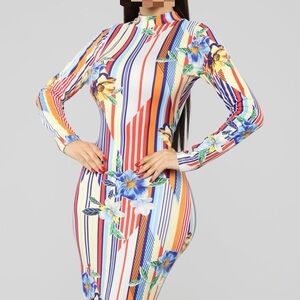 Multicolor Floral Striped Women's Dress